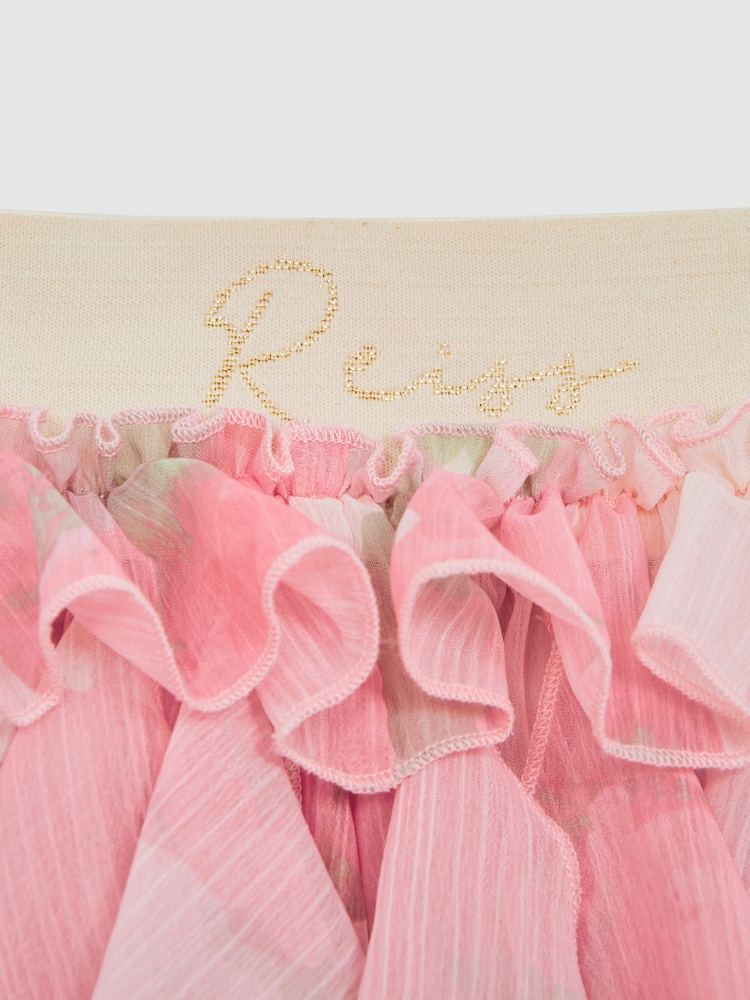 Reiss Pink Print Lola 9-12 yrs Ruffle Printed Skirt - Image 7 of 7