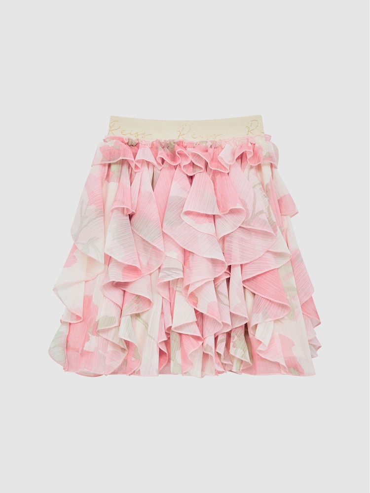 Reiss Pink Print Lola 4-9 yrs Ruffle Printed Skirt - Image 2 of 7