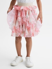 Reiss Pink Print Lola 4-9 yrs Ruffle Printed Skirt - Image 3 of 7