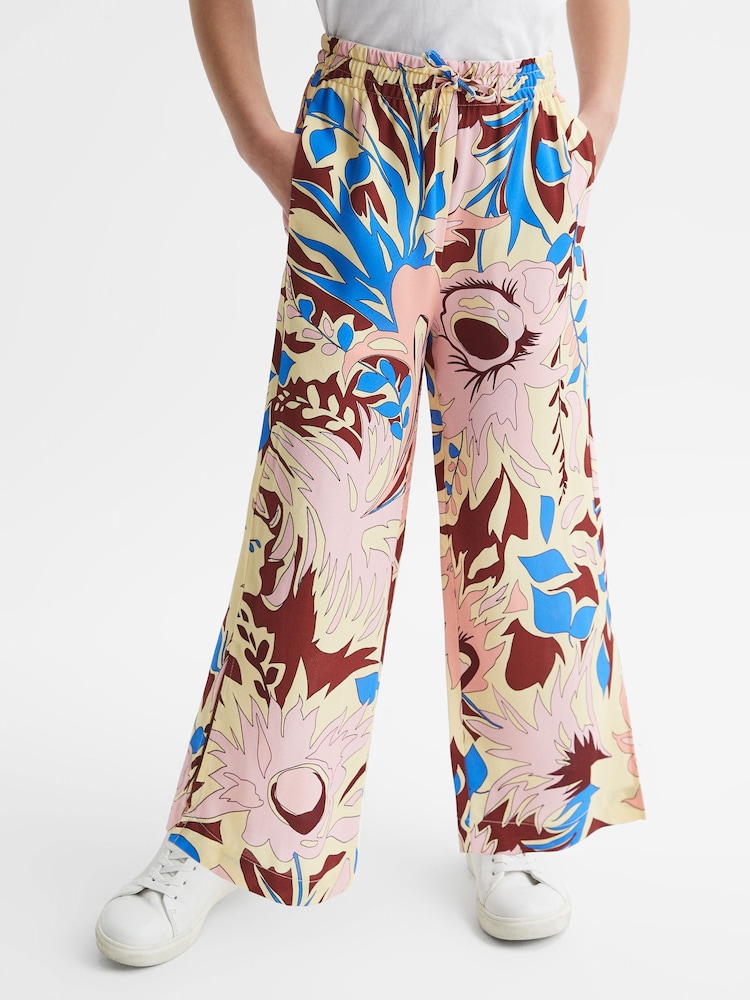 Reiss Lilac Liv 4-9 yrs Floral Printed Straight Leg Trousers - Image 1 of 7