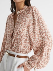 Reiss Neutral Calla Animal Print Blouse - Image 1 of 6
