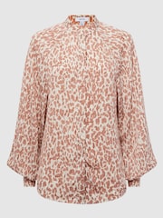 Reiss Neutral Calla Animal Print Blouse - Image 2 of 6