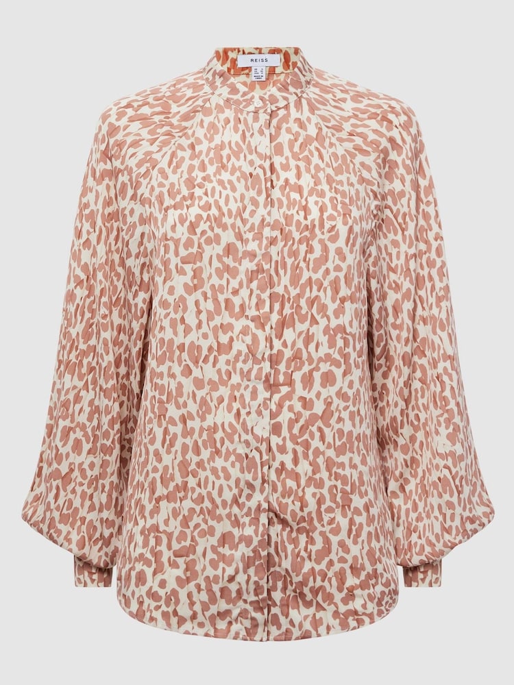 Reiss Neutral Calla Animal Print Blouse - Image 2 of 6
