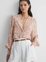 Reiss Neutral Calla Animal Print Blouse - Image 4 of 6