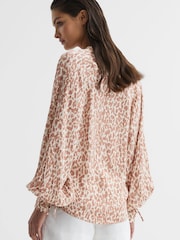 Reiss Neutral Calla Animal Print Blouse - Image 5 of 6