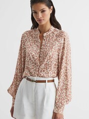 Reiss Neutral Calla Animal Print Blouse - Image 6 of 6