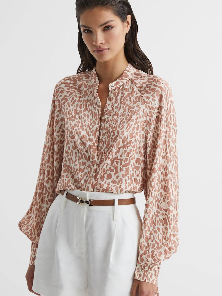 Reiss Neutral Calla Animal Print Blouse - Image 6 of 6