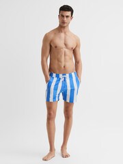 Reiss Blue/White Ocean Striped Drawstring Swim Shorts - Image 10 of 11