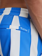 Reiss Blue/White Ocean Striped Drawstring Swim Shorts - Image 6 of 7