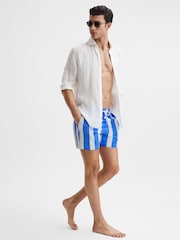 Reiss Blue/White Ocean Striped Drawstring Swim Shorts - Image 7 of 7