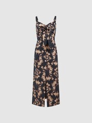 Reiss Black/Blush Aleen Floral Print Linen Midi Dress - Image 10 of 10
