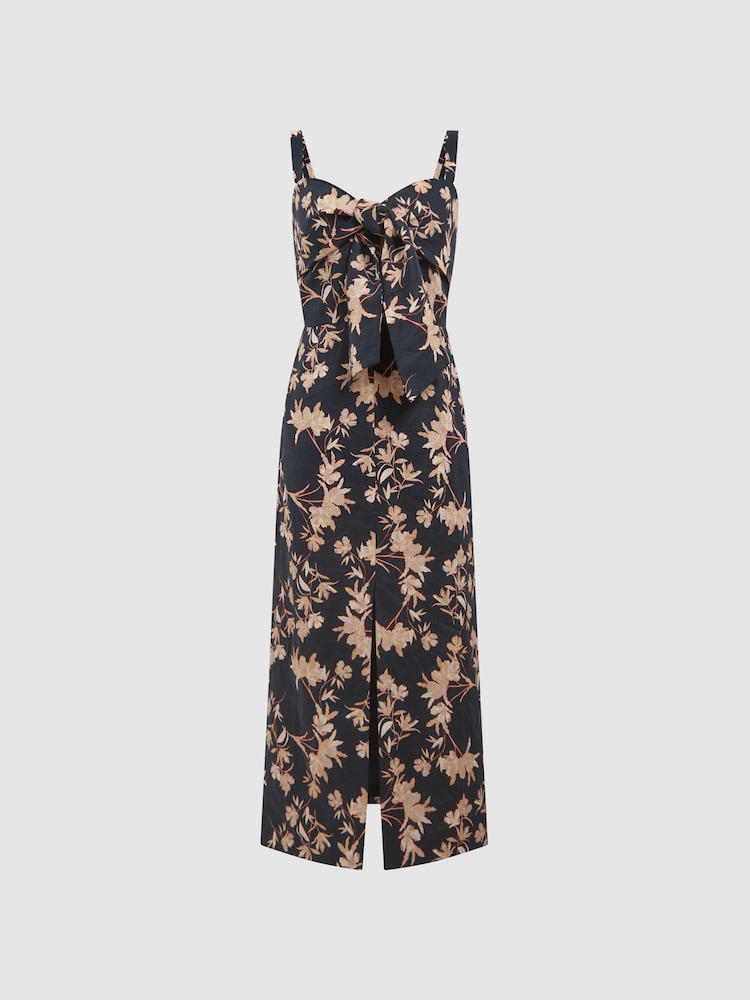 Reiss Black/Blush Aleen Floral Print Linen Midi Dress - Image 10 of 10 Reiss Black/Blush Aleen Floral Print Linen Midi Dress - Image 10 of 10