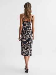 Reiss Black/Blush Aleen Floral Print Linen Midi Dress - Image 5 of 5