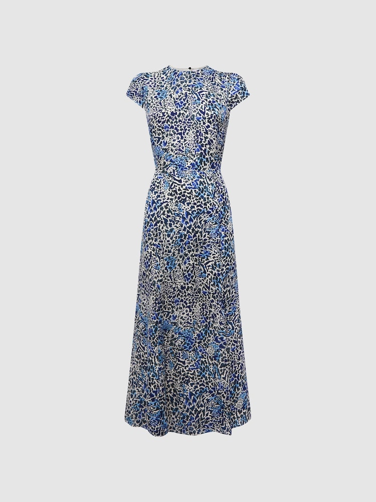 Reiss Blue Livia Printed Cut Out Back Midi Dress - Image 2 of 7