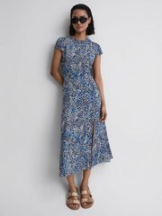 Reiss Blue Livia Printed Cut Out Back Midi Dress - Image 3 of 7