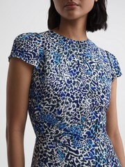 Reiss Blue Livia Printed Cut Out Back Midi Dress - Image 4 of 7