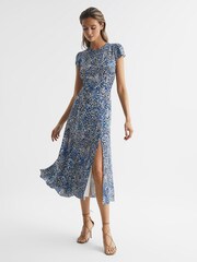 Reiss Blue Livia Printed Cut Out Back Midi Dress - Image 6 of 7
