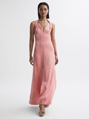 Reiss Coral Lila Bridesmaid Twist Detail Midi Dress - Image 4 of 5