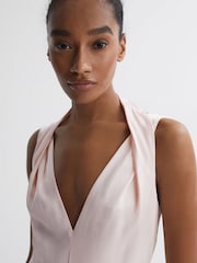 Reiss Nude Lila Bridesmaid Twist Detail Midi Dress - Image 4 of 5