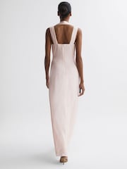 Reiss Nude Lila Bridesmaid Twist Detail Midi Dress - Image 5 of 5