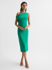 Reiss Green Zaria Off-Shoulder Bodycon Midi Dress - Image 1 of 6