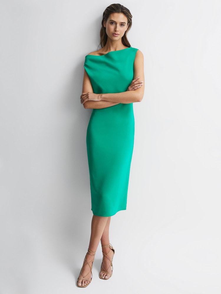 Reiss Green Zaria Off-Shoulder Bodycon Midi Dress - Image 6 of 6