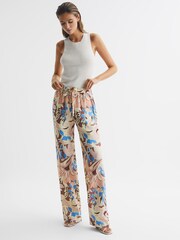 Reiss Multi Liv Floral Printed Wide Leg Trousers - Image 1 of 6