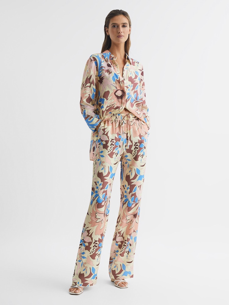 Reiss Multi Liv Floral Printed Wide Leg Trousers - Image 6 of 6