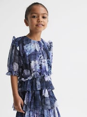 Reiss Blue Print Henrietta 9-12 yrs Printed Tiered Dress - Image 1 of 6