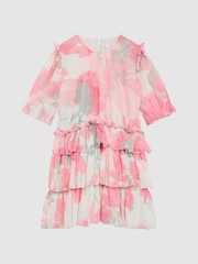Reiss Pink Print Henrietta 4-9 yrs Printed Tiered Dress - Image 2 of 6