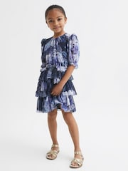 Reiss Blue Print Henrietta 4-9 yrs Printed Tiered Dress - Image 1 of 6