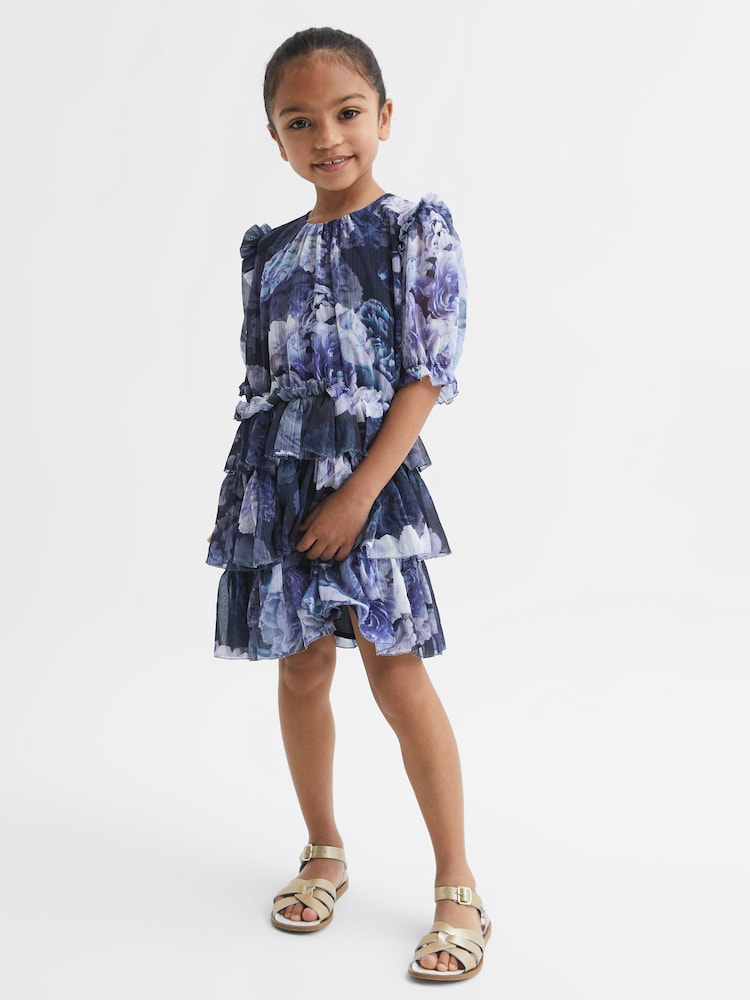 Reiss Blue Print Henrietta 4-9 yrs Printed Tiered Dress - Image 1 of 6 Reiss Blue Print Henrietta 4-9 yrs Printed Tiered Dress - Image 1 of 6
