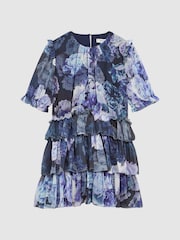 Reiss Blue Print Henrietta 4-9 yrs Printed Tiered Dress - Image 2 of 6