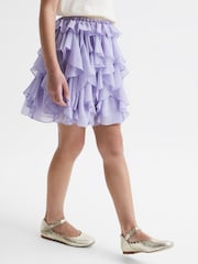 Reiss Lilac Lola 9-12 yrs Ruffle Printed Skirt - Image 1 of 6