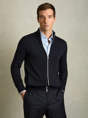 Reiss Navy Hampshire Merino Wool Zip-Through Cardigan - Image 1 of 7