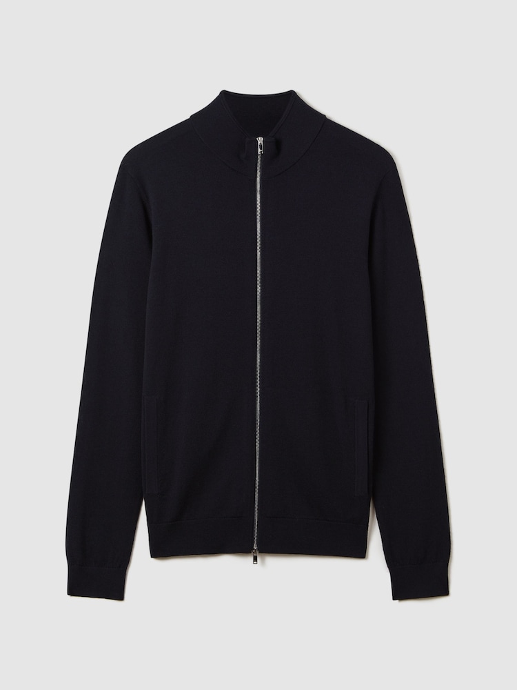 Reiss Navy Hampshire Merino Wool Zip-Through Cardigan - Image 2 of 7