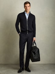 Reiss Navy Hampshire Merino Wool Zip-Through Cardigan - Image 3 of 7