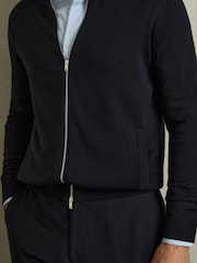 Reiss Navy Hampshire Merino Wool Zip-Through Cardigan - Image 4 of 7