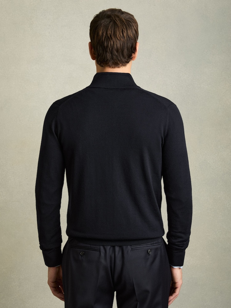 Reiss Navy Hampshire Merino Wool Zip-Through Cardigan - Image 5 of 7