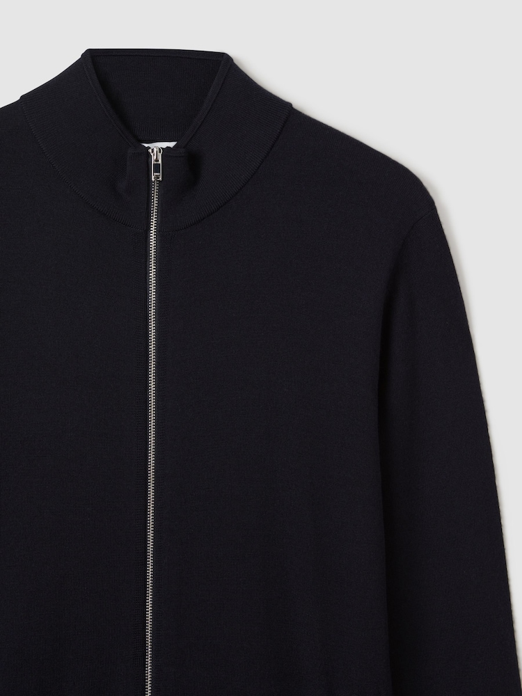 Reiss Navy Hampshire Merino Wool Zip-Through Cardigan - Image 6 of 7