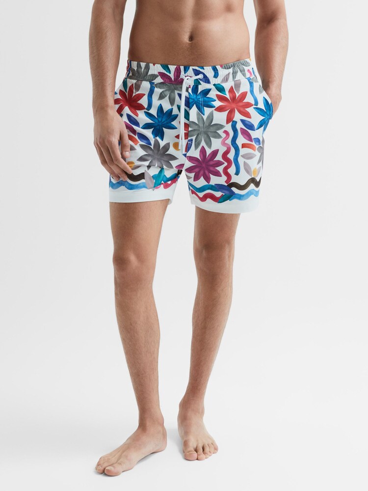 Reiss Multi Arizona Floral Print Drawstring Swim Shorts - Image 1 of 6