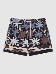 Reiss Black Multi Arizona Floral Print Drawstring Swim Shorts - Image 2 of 7