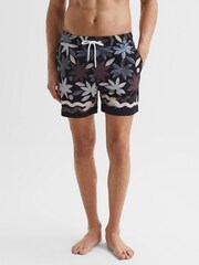 Reiss Black Multi Arizona Floral Print Drawstring Swim Shorts - Image 3 of 7