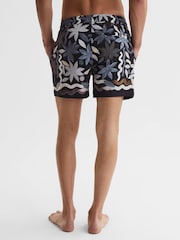 Reiss Black Multi Arizona Floral Print Drawstring Swim Shorts - Image 5 of 7
