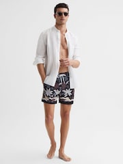 Reiss Black Multi Arizona Floral Print Drawstring Swim Shorts - Image 7 of 7