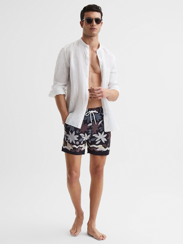 Reiss Black Multi Arizona Floral Print Drawstring Swim Shorts - Image 7 of 7