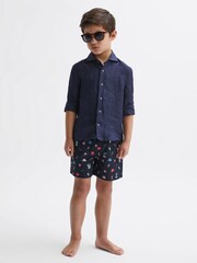Reiss Black Augustus Junior Beach Print Swim Shorts - Image 1 of 7