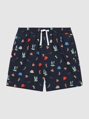 Reiss Black Augustus Junior Beach Print Swim Shorts - Image 2 of 7