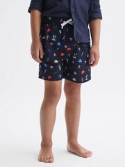 Reiss Black Augustus Junior Beach Print Swim Shorts - Image 3 of 7