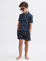 Reiss Black Augustus Junior Beach Print Swim Shorts - Image 6 of 7